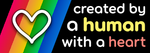 Created by a human with a heart badge